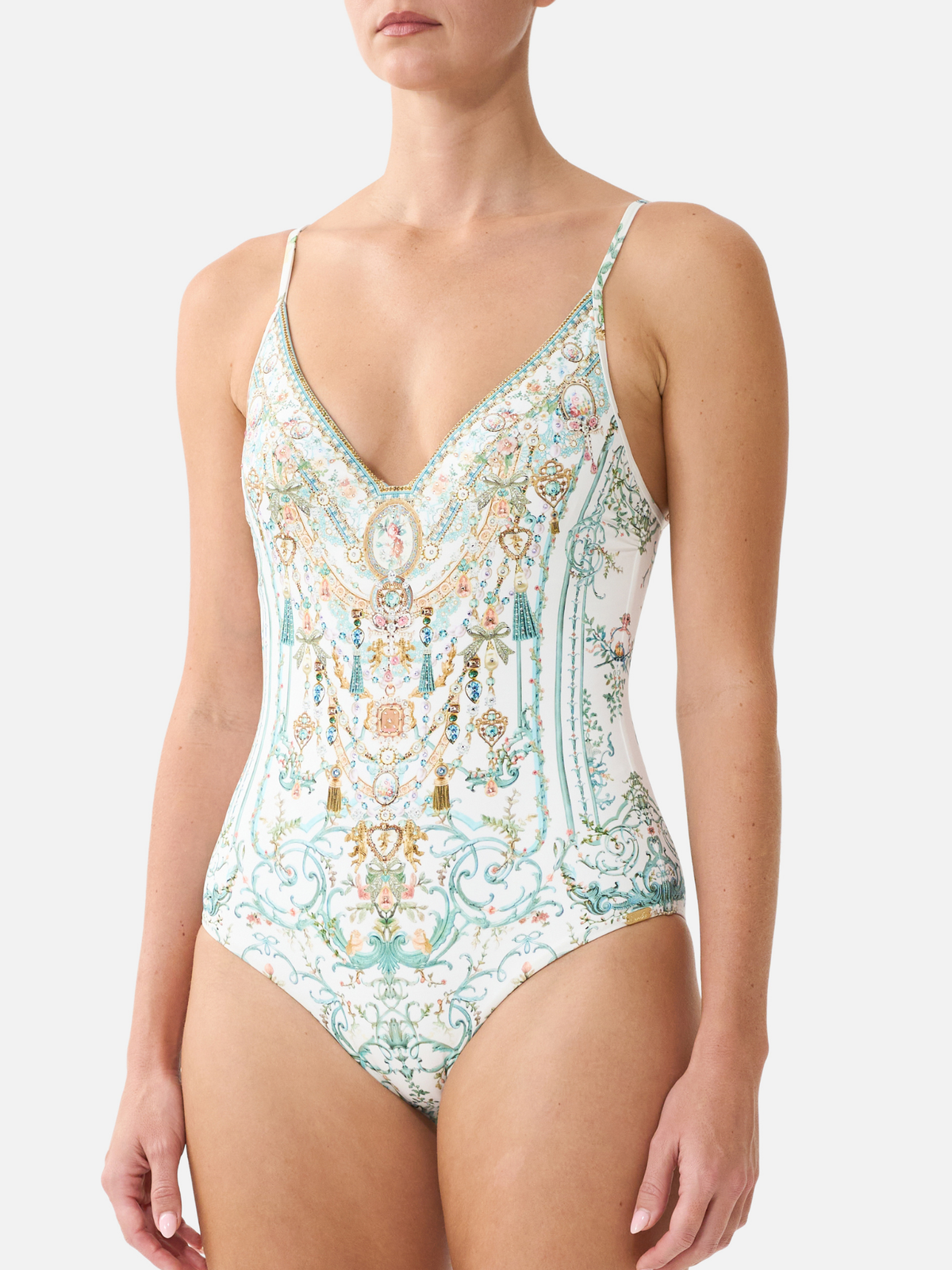 V Neck Underwire One Piece with Scoop Back
