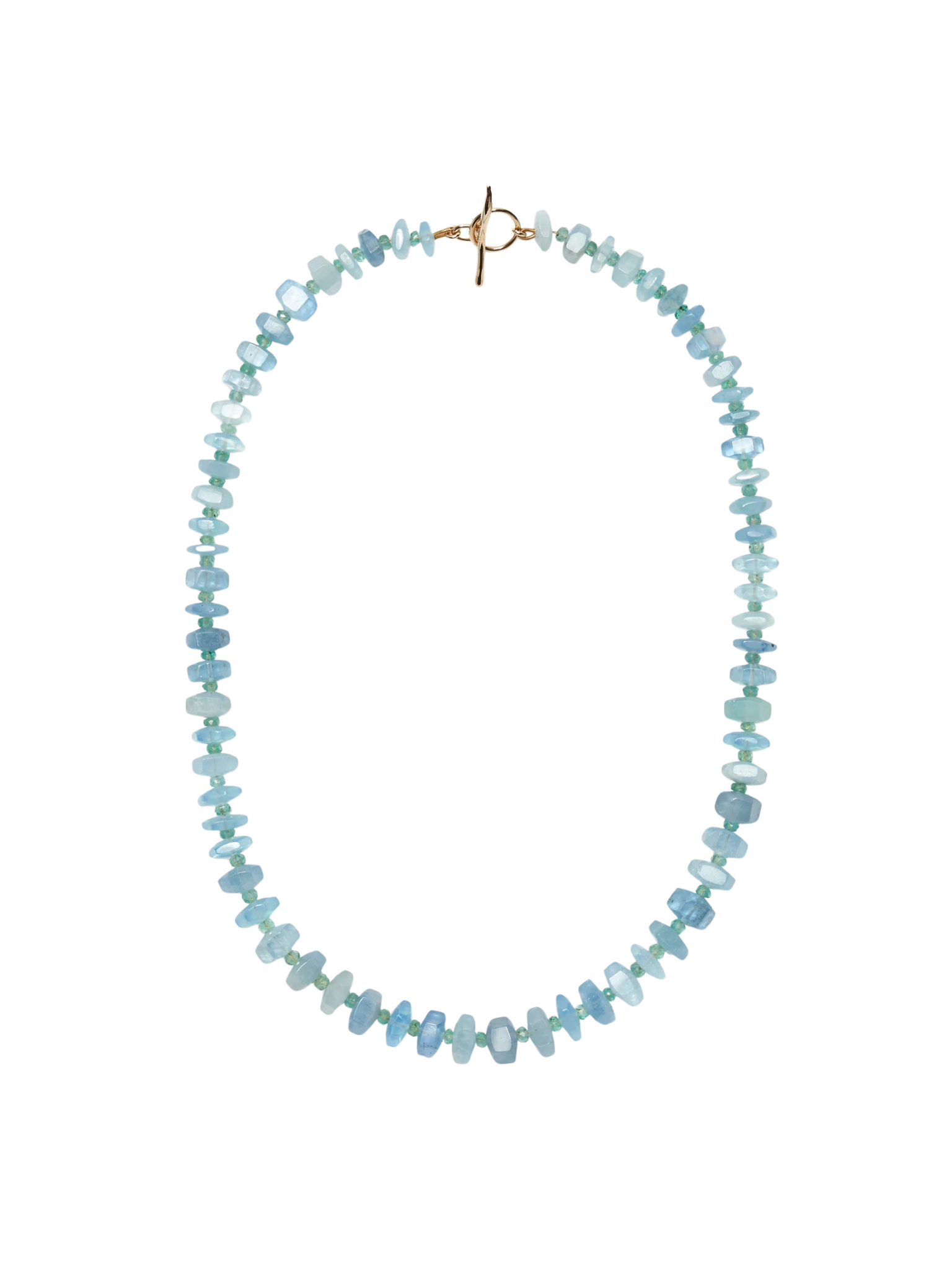 Aquamarine, Emerald & 14k Gold Necklace