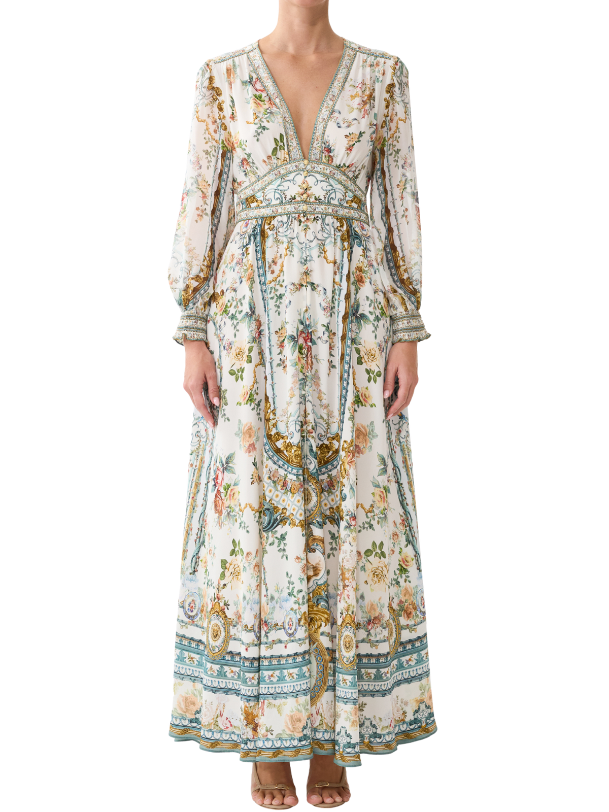 Shaped Waist V-Neck Maxi Dress