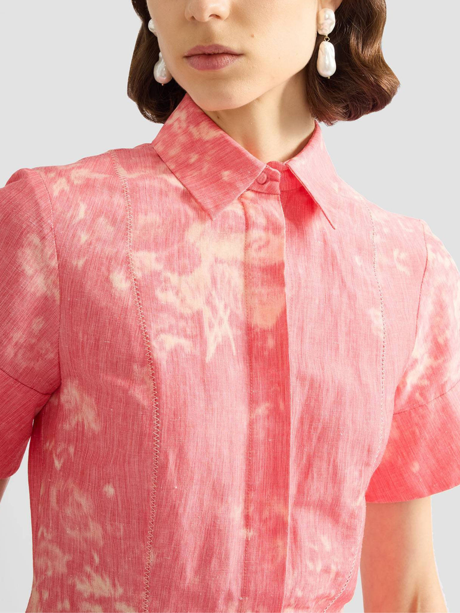Floral Print Linen Chine Midi Shirt Dress