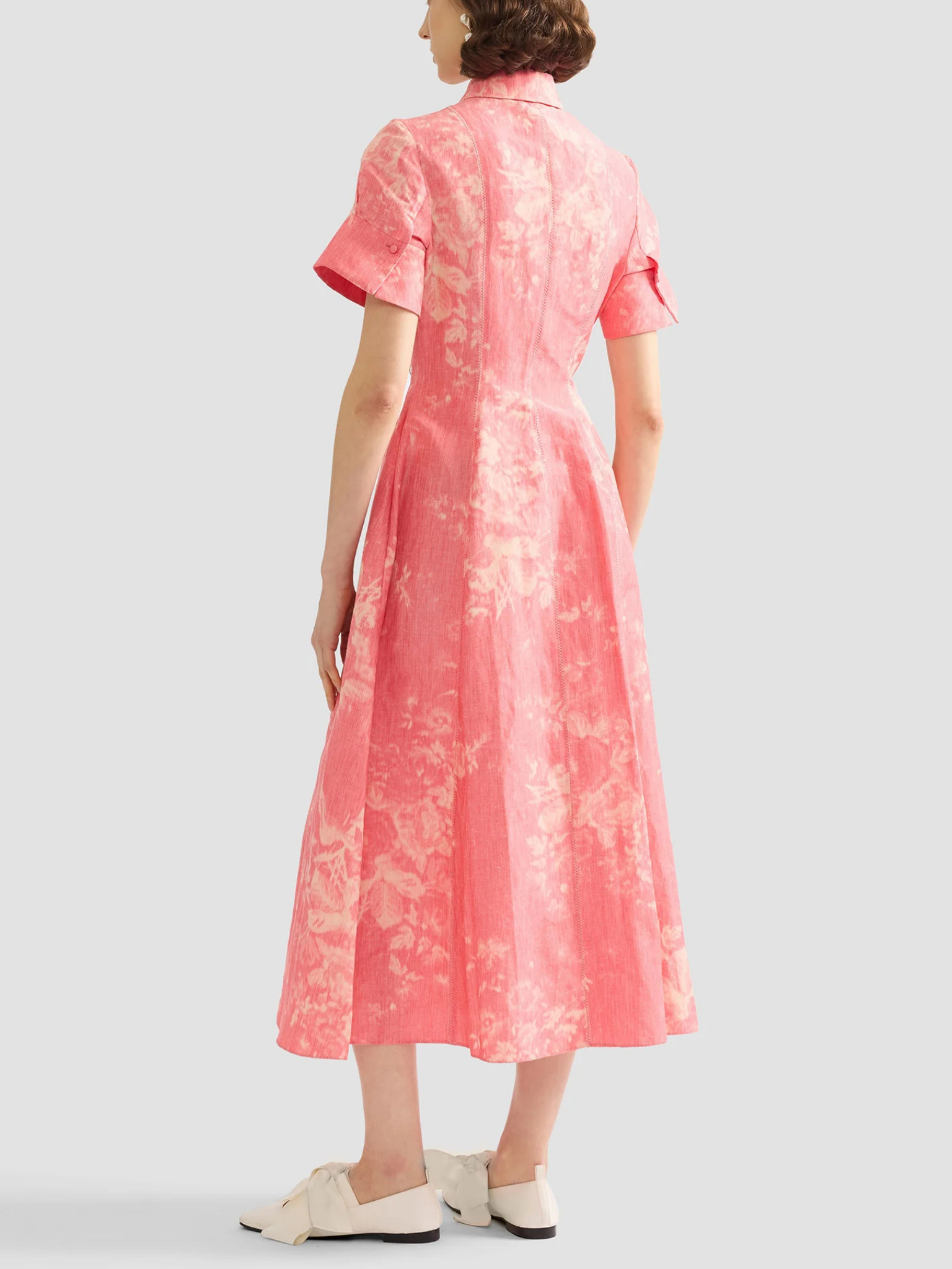 Floral Print Linen Chine Midi Shirt Dress