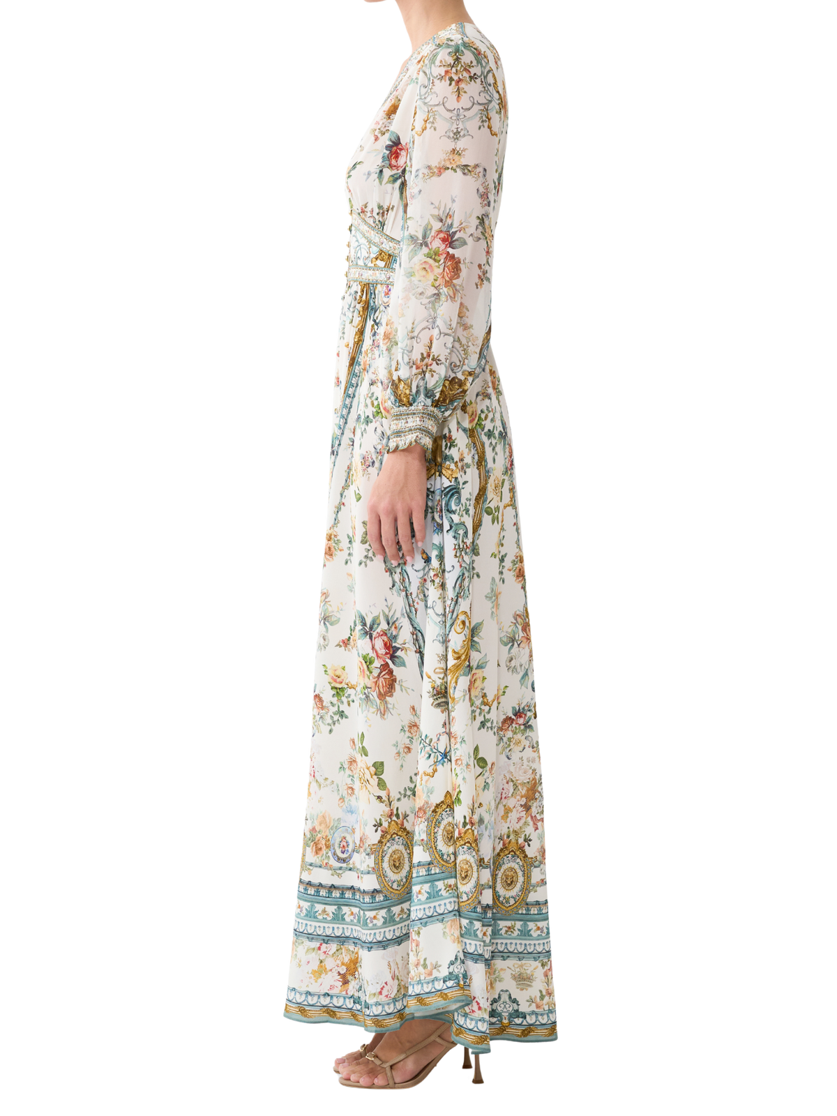 Shaped Waist V-Neck Maxi Dress
