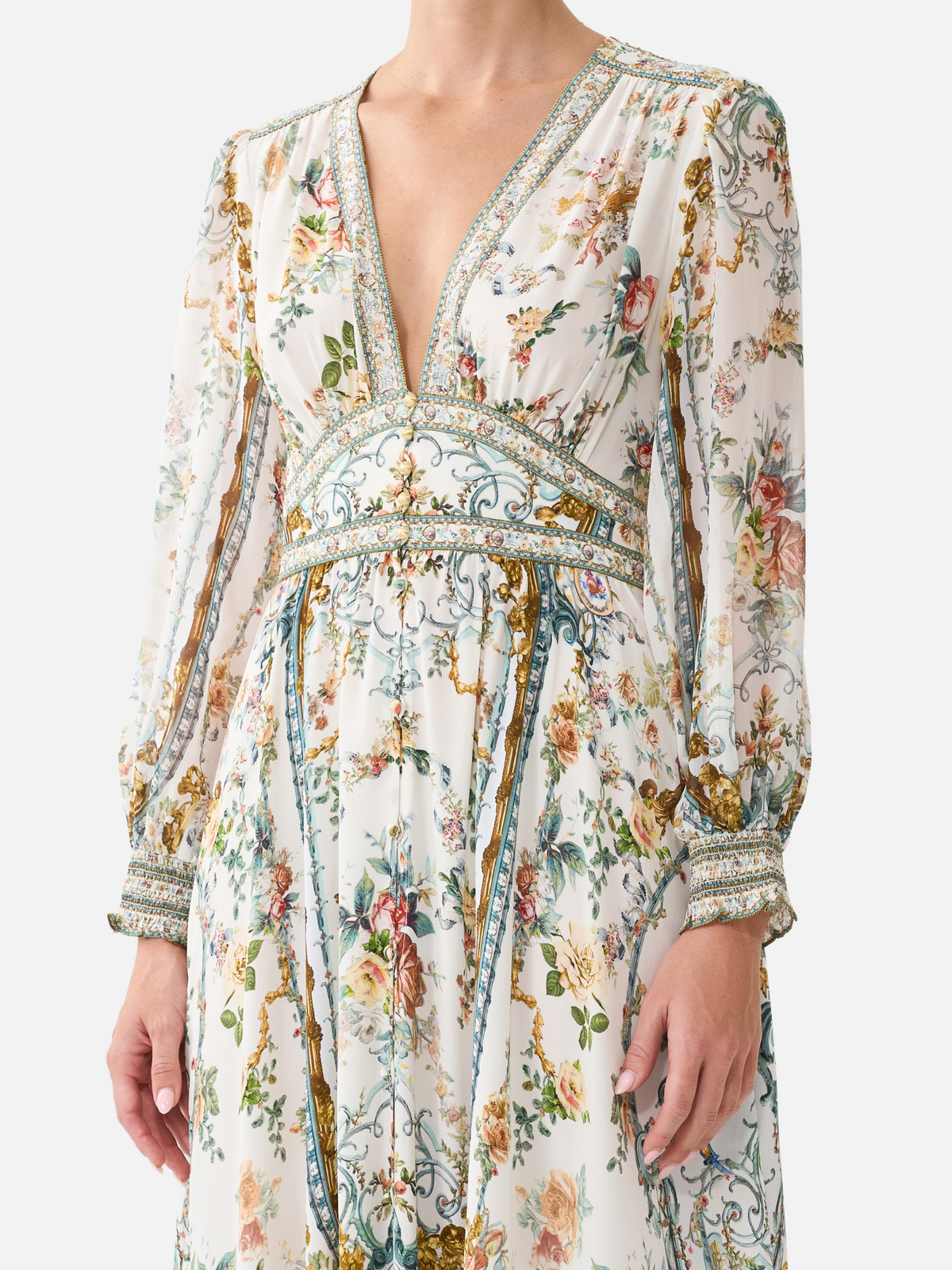 Shaped Waist V-Neck Maxi Dress