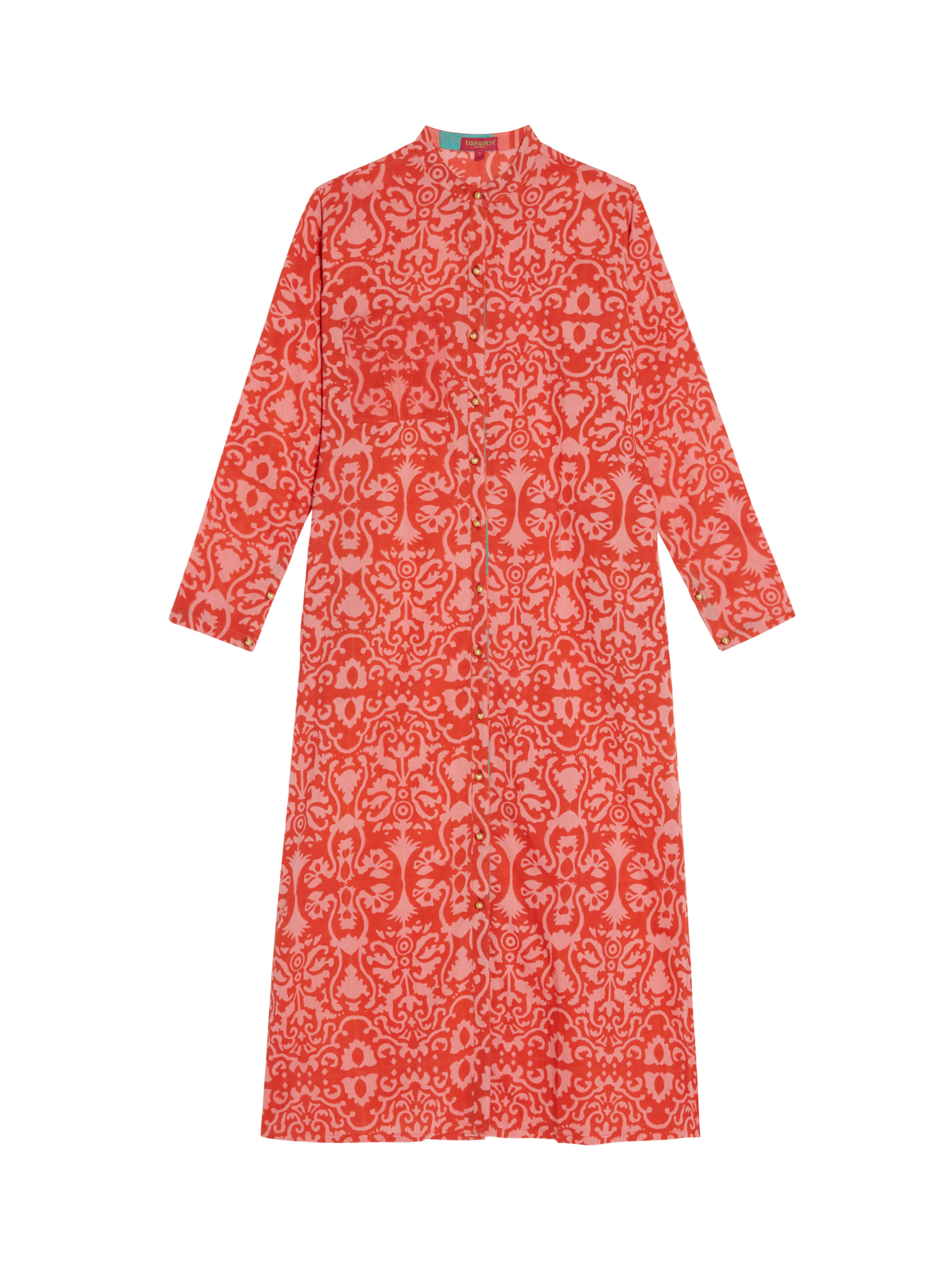 Lisa Corti Long Kurta Open Dress in Damask Design Red