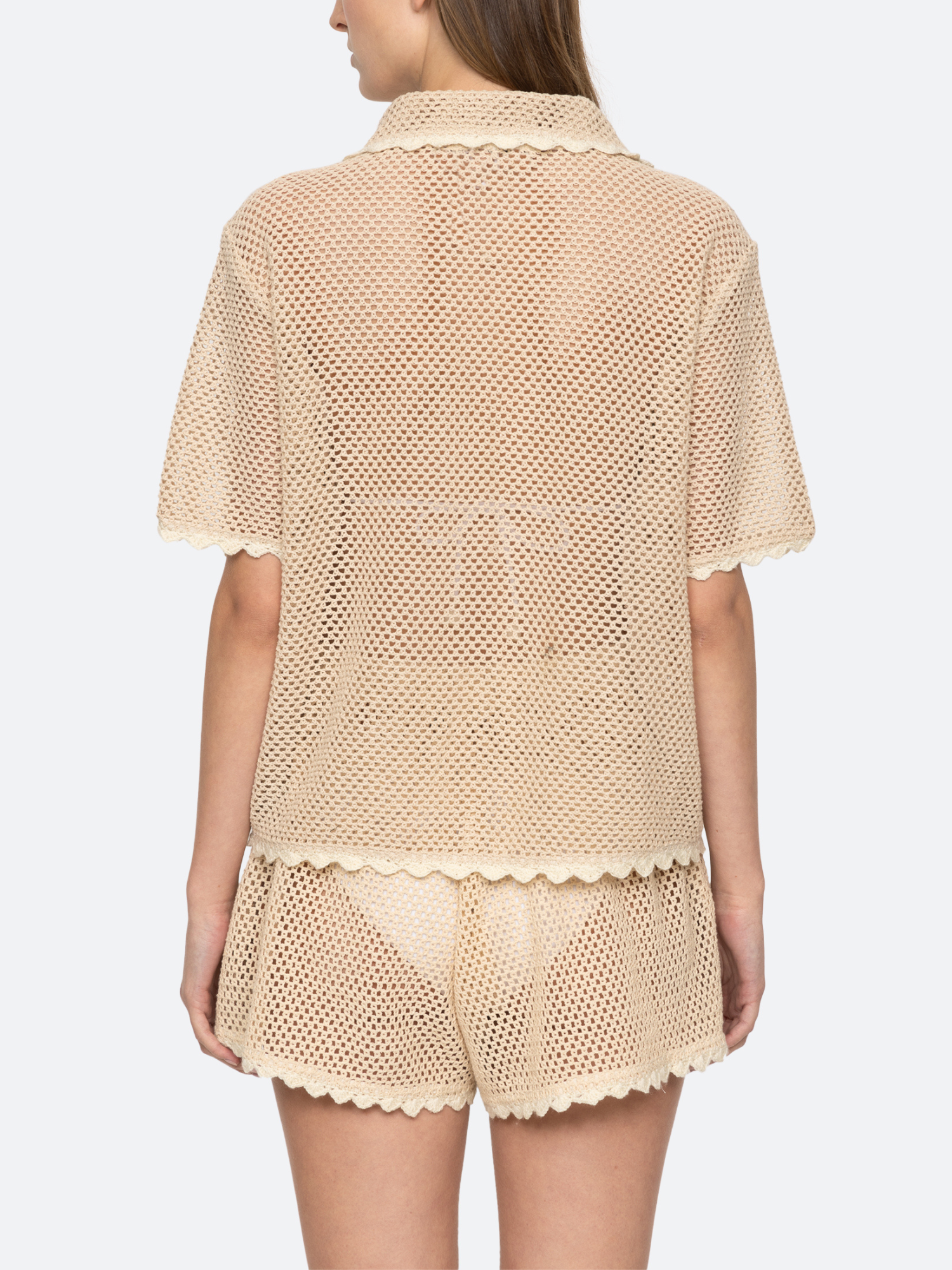 Sea NY Sally Crochet Short Sleeve Shirt in Tan