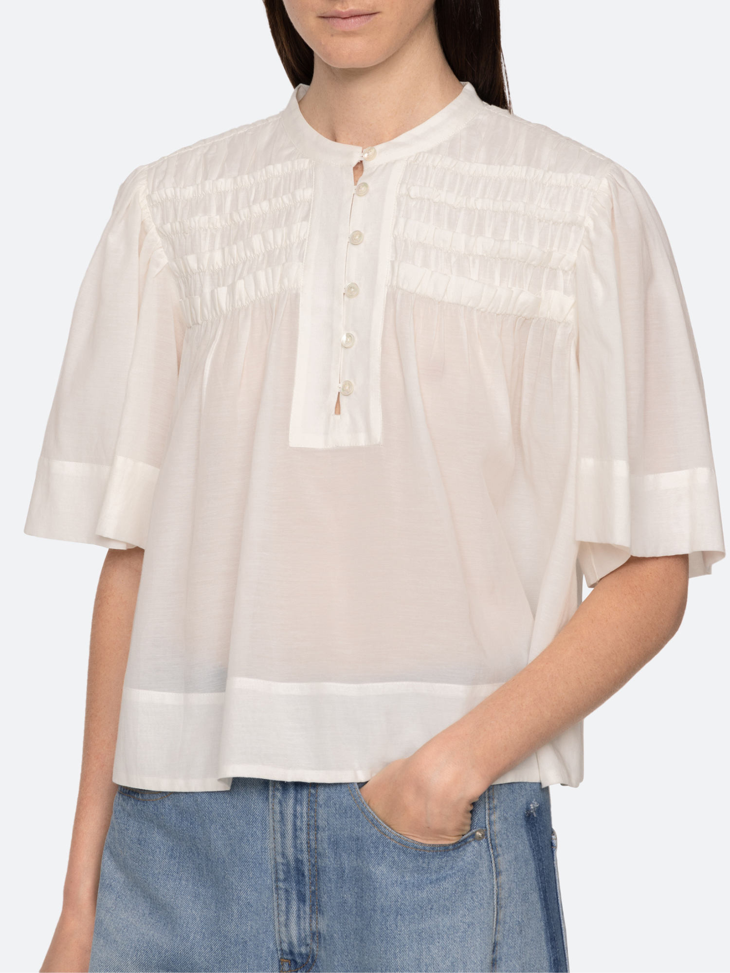 Sea NY Nomi Solid Short Sleeve Top in Cream