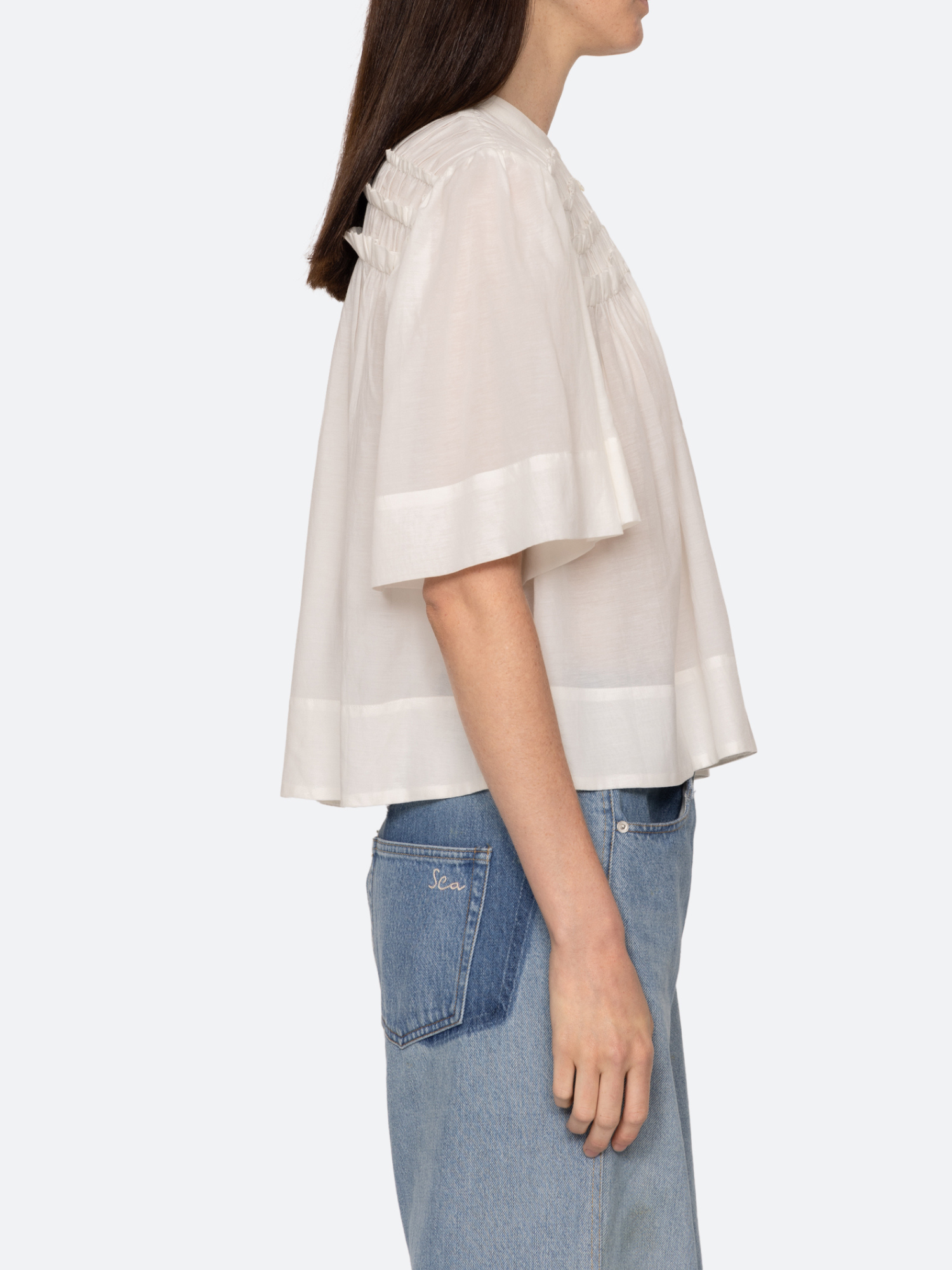 Sea NY Nomi Solid Short Sleeve Top in Cream