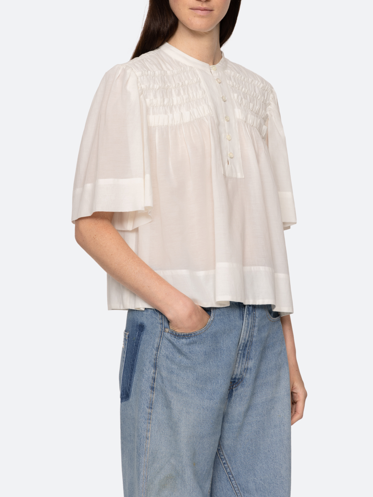 Sea NY Nomi Solid Short Sleeve Top in Cream