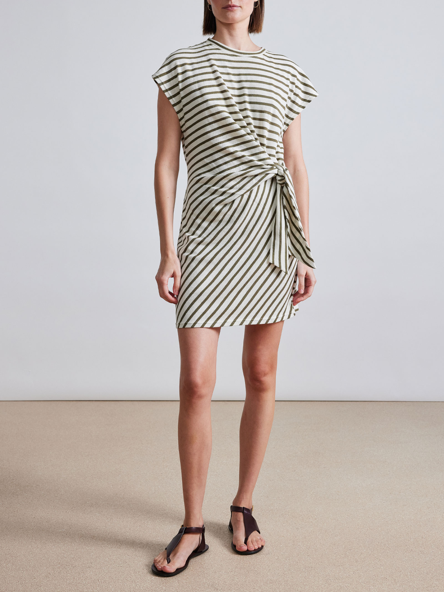Apiece Apart Nina Cinched Mini Dress in Cream and Olive Stripe