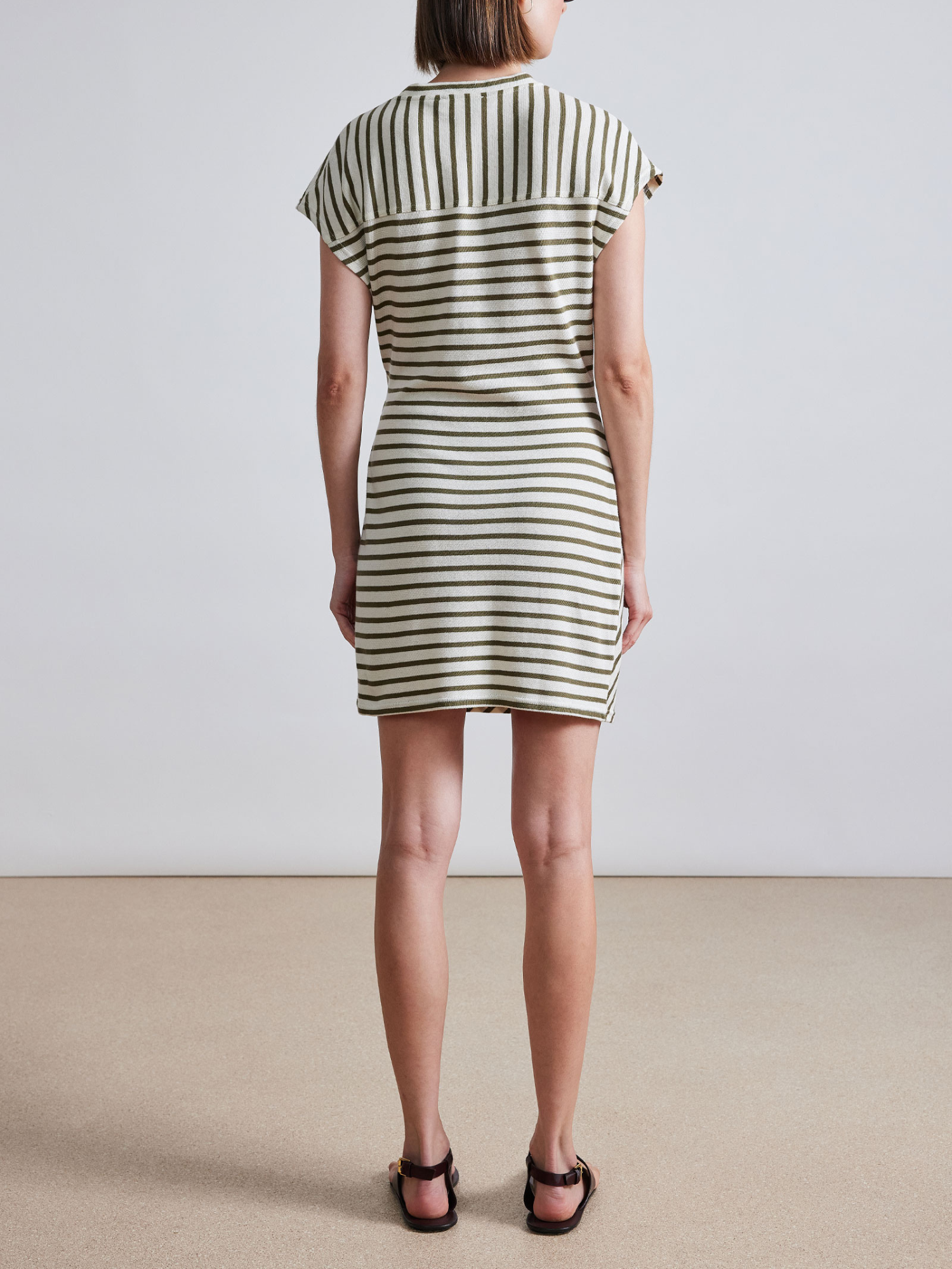 Apiece Apart Nina Cinched Mini Dress in Cream and Olive Stripe