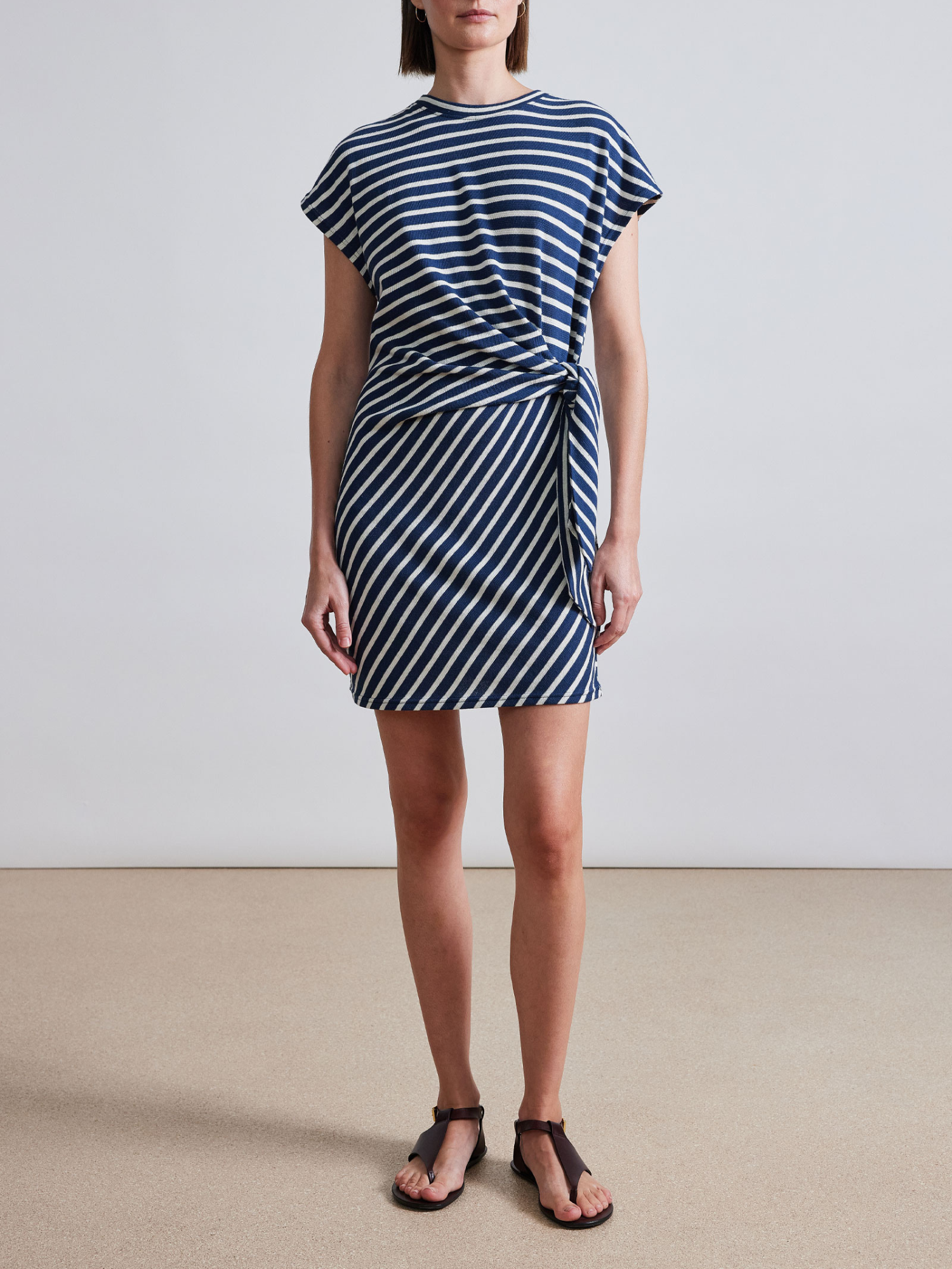Apiece Apart Nina Cinched Mini Dress in Navy Cream Stripe