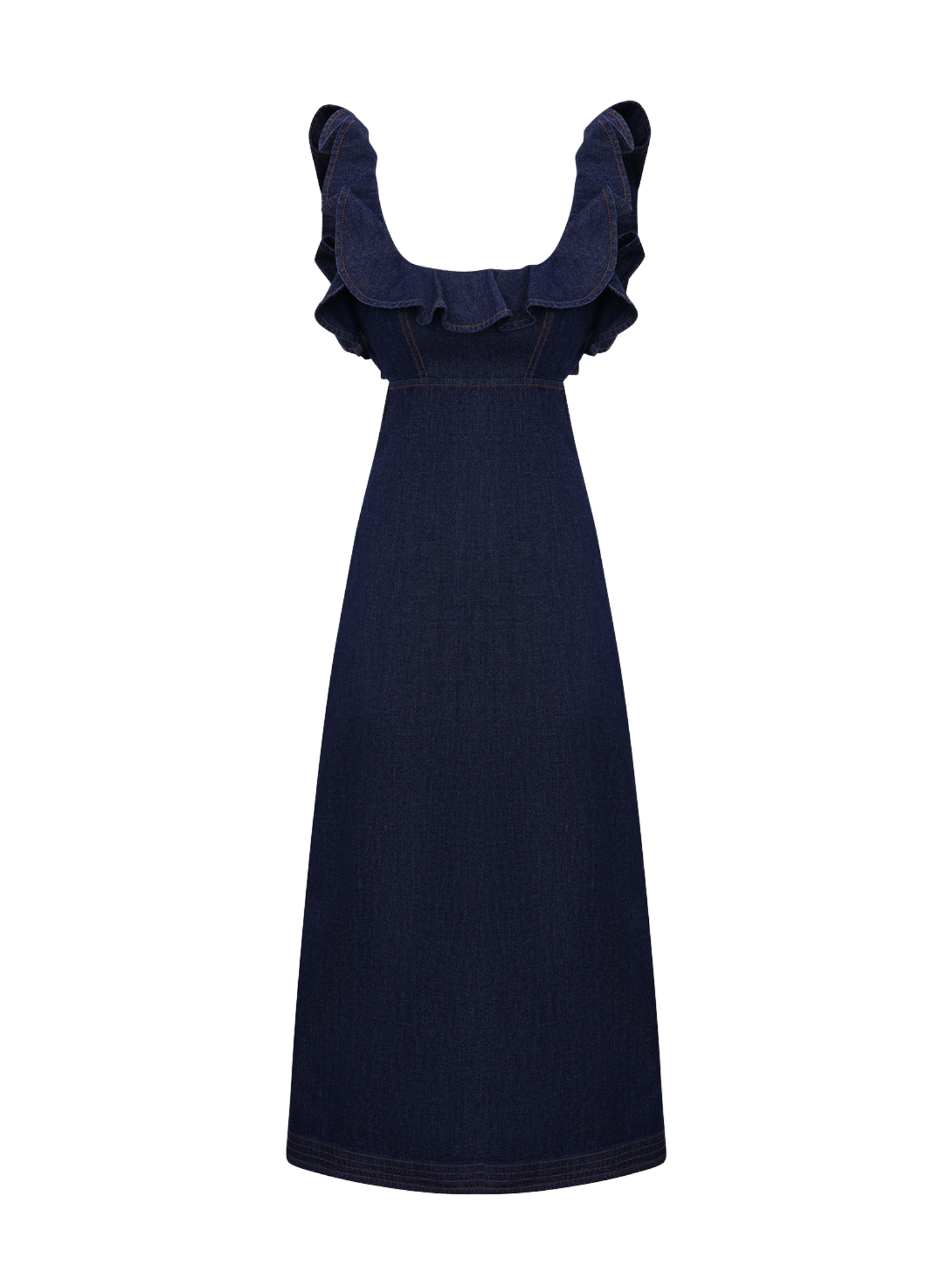 Aster Denim Frill Midi Dress