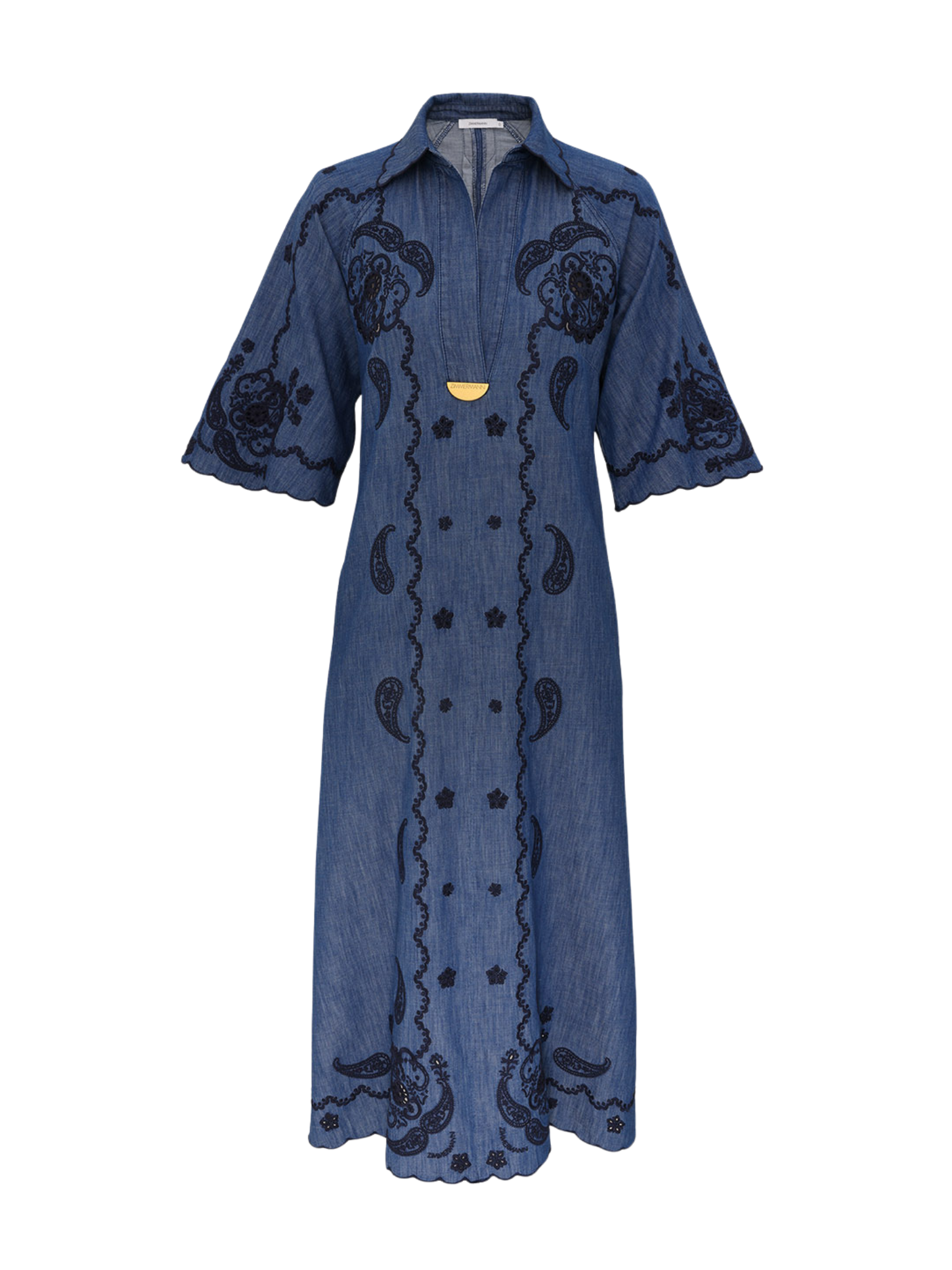 Aster Embroidered Denim Midi