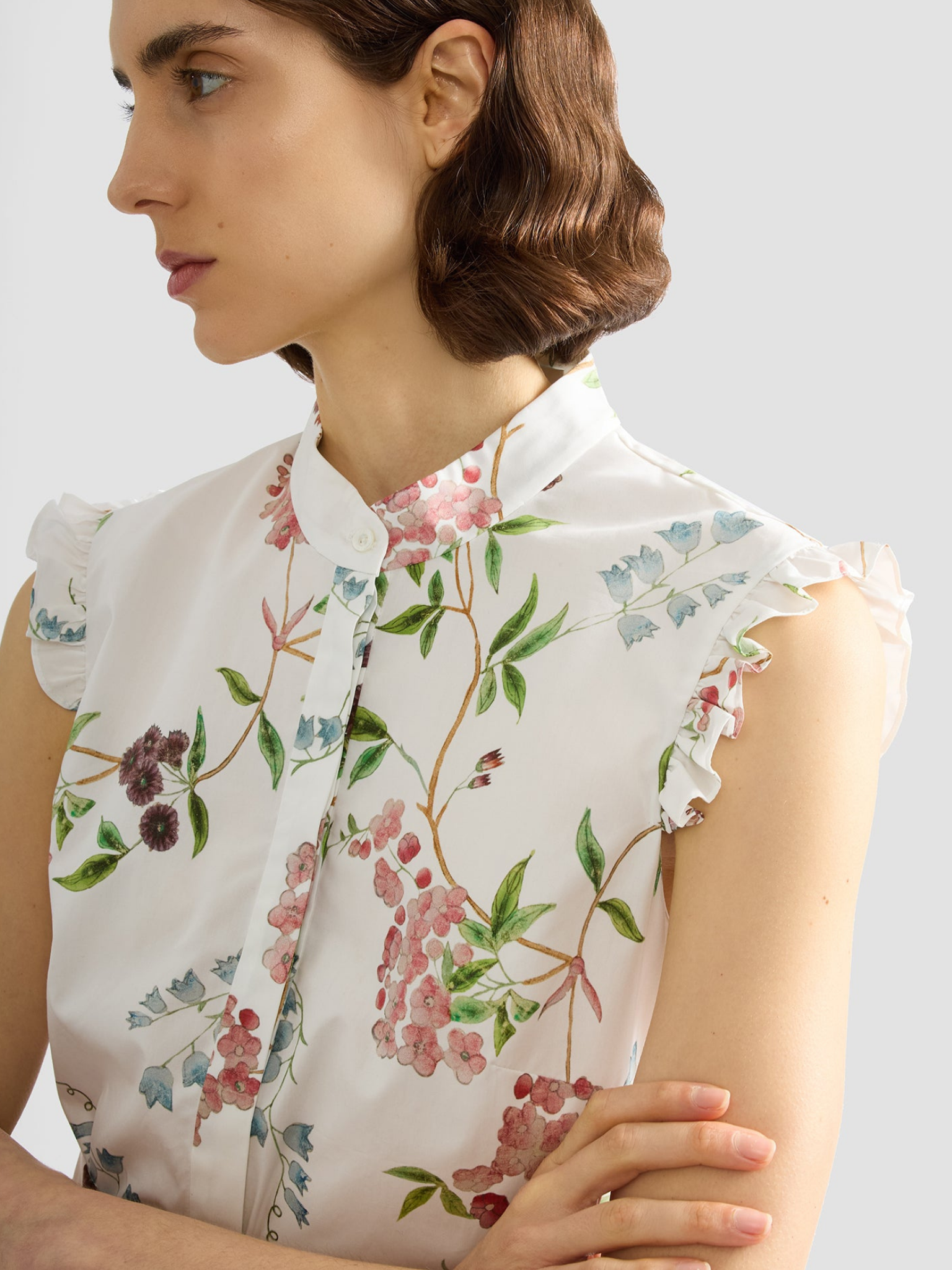 Floral Print Cotton Sleeveless Shirt