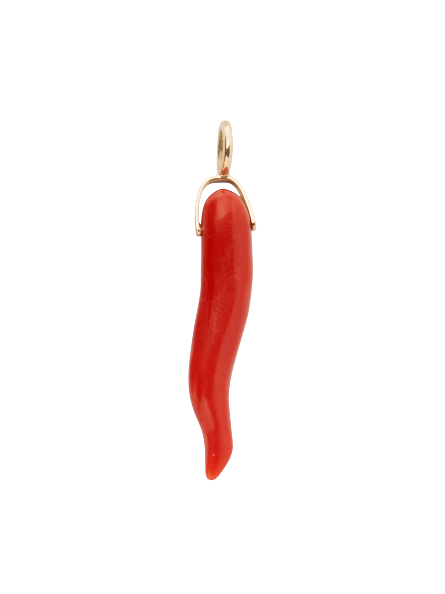 Dark Red Long Coral Horn 14k Gold Necklace Charm