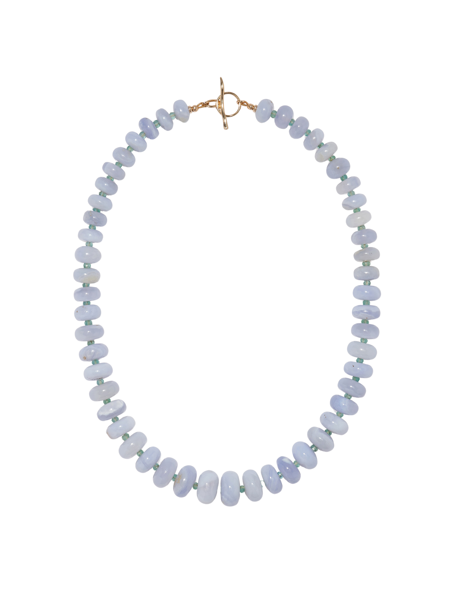 Blue Chalcedony, Emerald & 14k Gold Necklace
